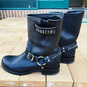 Frye black motorcycle style ankle boots